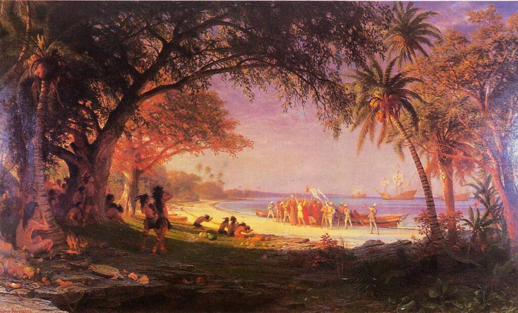 Cristóbal Colón pisa la tierra de La Española.
