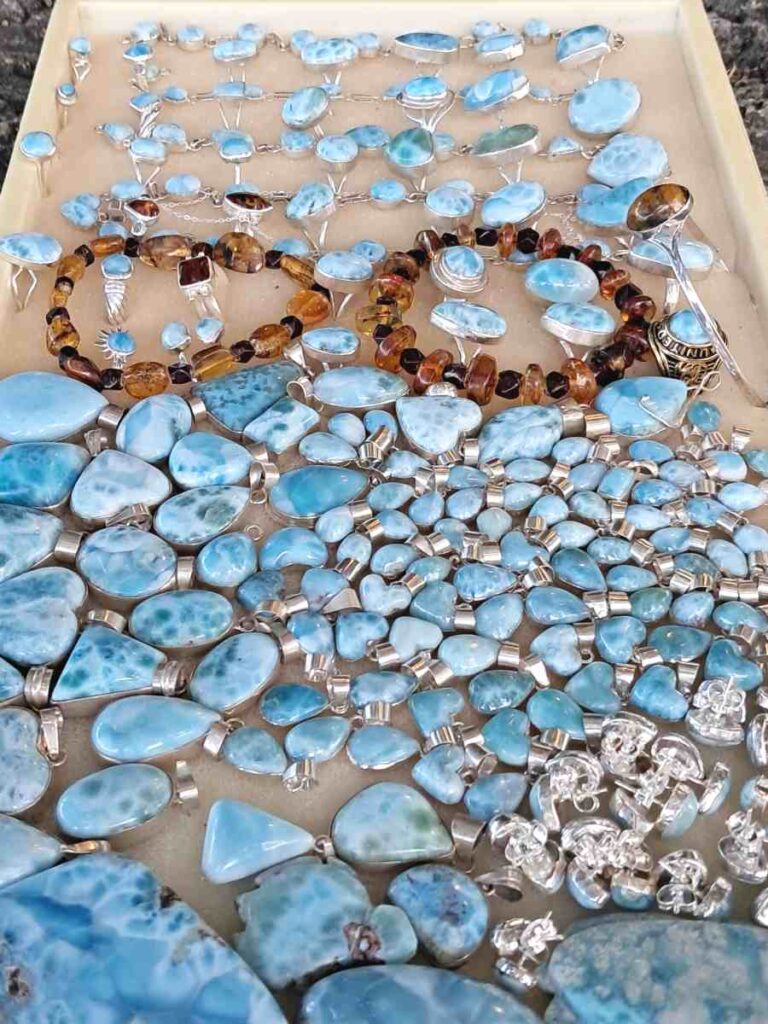 Dominican larimar. Jewellery for sale. Colonial Zone. Santo Domingo