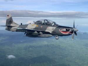 Легкий штурмовик Embraer A 29B Супер Тукано. Такие стоят на вооружении ВВС Доминиканской Республики.