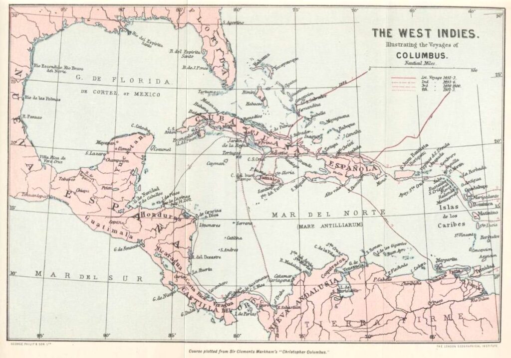 Карта Вест-Индии из книги Filson Young «Christopher Columbus and the New World of His Discovery». Wikimedia Commons, public domain.